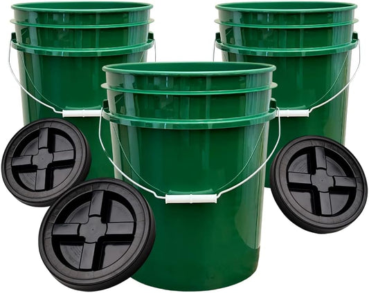 House Naturals 5 Gallon Buckets pails with Screw on Airtight Black Lids - Food Grade - BPA Free