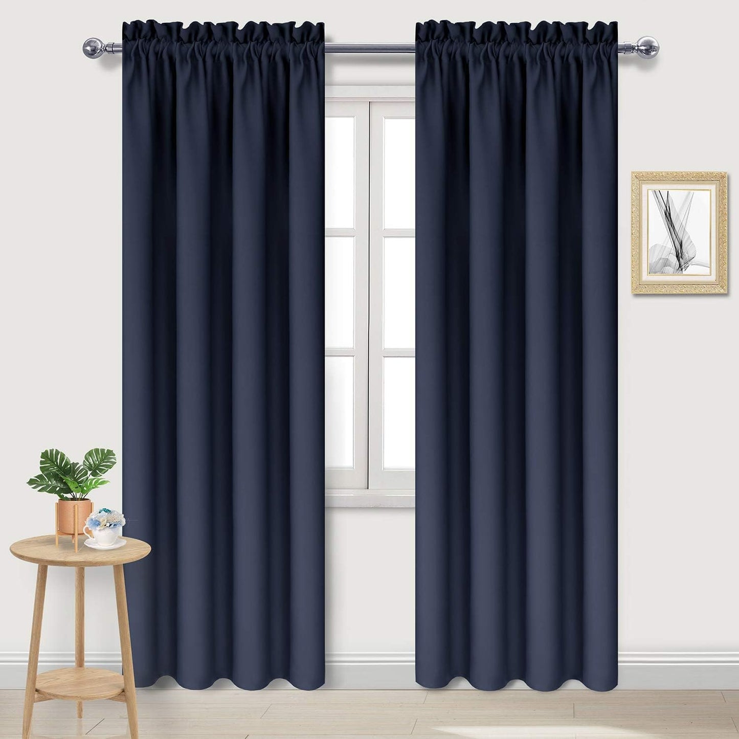 DWCN Blackout Curtains Room Darkening Thermal Insulated Bedroom Curtains Window Curtain Panels, 42 x 84 inches Long, Set of 2 Navy Rod Pocket Drapes
