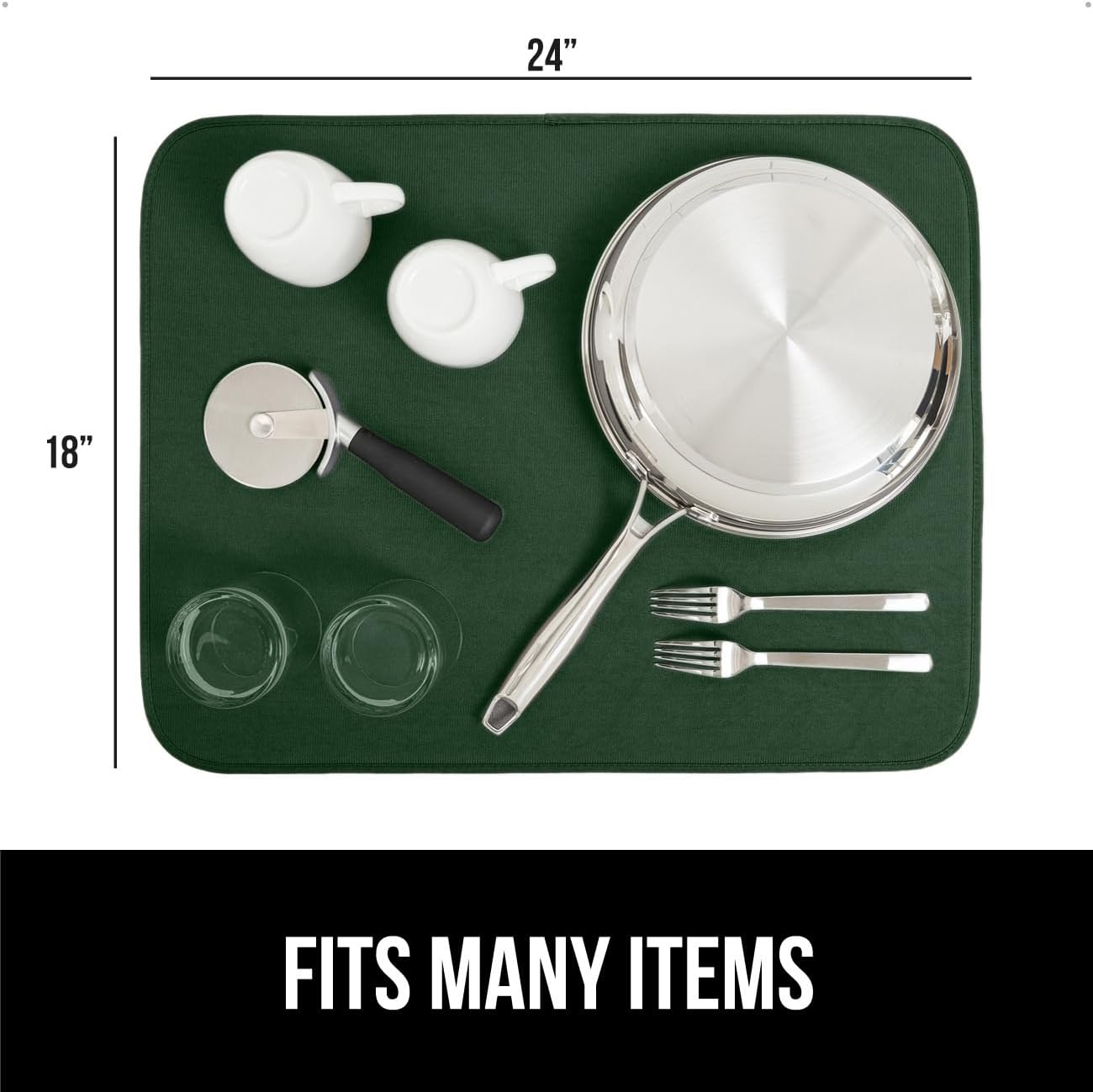 GORILLA GRIP Ultra Water Absorbent Microfiber Dish Drying Mat, 18x24, Quick Dry Thick Mesh, Slip Resistant Pad for Sink Dishes or Under Rack, Kitchen Counter Accessories, Machine Wash, Hunter Green