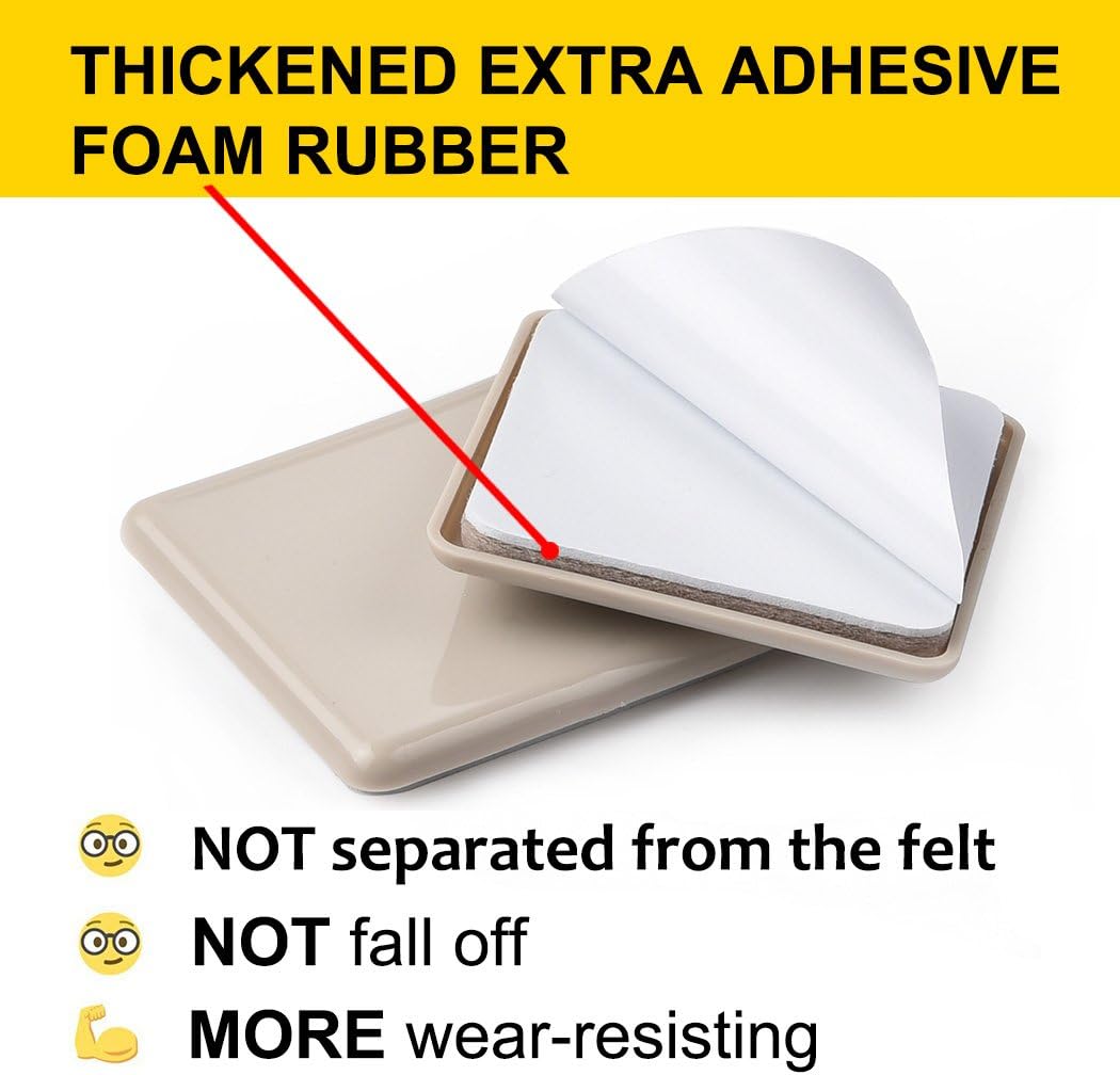 Ezprotekt 16 Pcs Self-Stick Furniture Movers Sliders for Carpet, 2.5 inch Square Self-Adhesive Furniture Moving Pads, Carpet Sliders for Moving Chair Table Desk Bed Sofa Couch Cabinet (Beige)