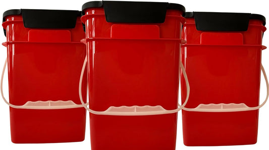 House Naturals 4 Gallon Square Food Grade Bucket Pail with Plastic Handles and Lid (Pack of 3) Made