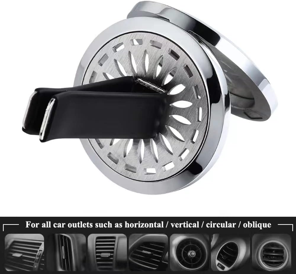 2Psc Black Car Aromatherapy Essential Oil Diffuser Locket Tree of Life Pattern Stainless Steel Car Air Fresheners Vent Clips Decorative