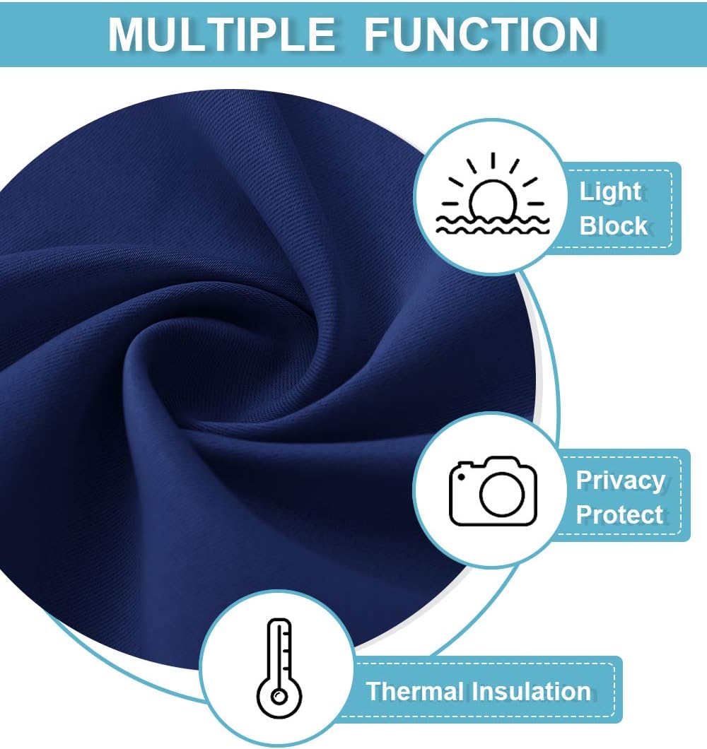 RYB HOME Blackout Curtains Small Window Decor Energy Efficiency Drapes for Kitchen Bedroom Basement Bath Tub Cafe, 29 inch Width x 36 inch Length, Marine Blue, 2 Panels