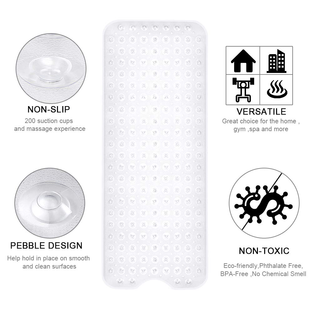 YINENN Bath and Shower Safety Mats 40x16 inch, Non Slip with Suction Cups for Bathroom Stall and