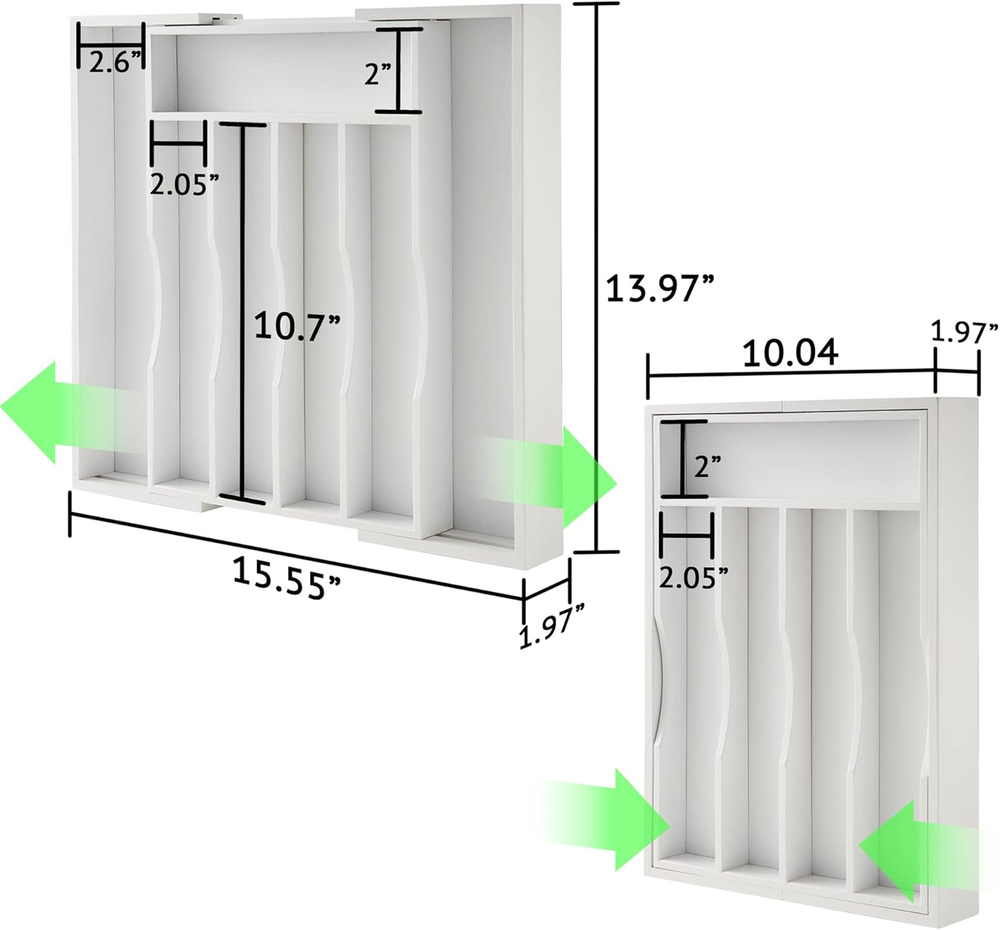 2-Piece Expandable Bamboo Kitchen Drawer Organizer for Cutlery and Utensils, Adjustable Bamboo Wood Cutlery Tray in Drawer for Flatware and Silverware in Kitchen, (White)