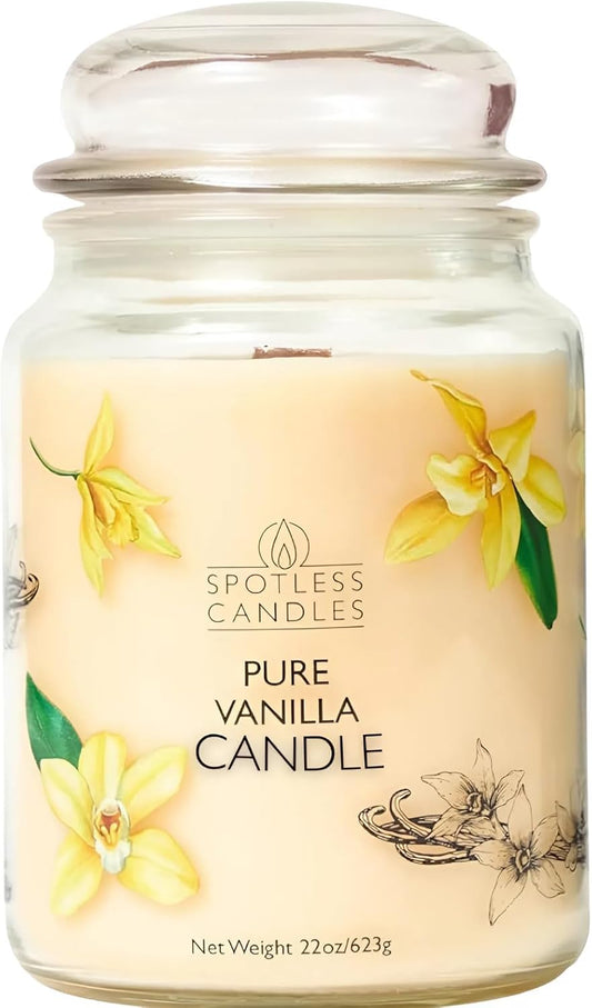 Vanilla Candle 22oz 16" x 9" Reusable Jar Candle 130 Hours Long Burn Time with Wooden Wick in