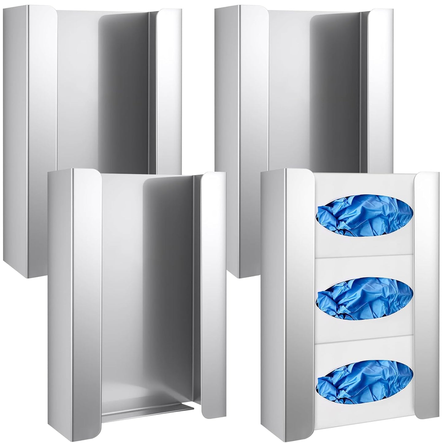 Blulu 4 Pack Glove Box Holder/Dispenser Stainless Steel Triple Wall Mounted Glove Box Organizer, 9.84" H x 14.96" W x 3.74" D