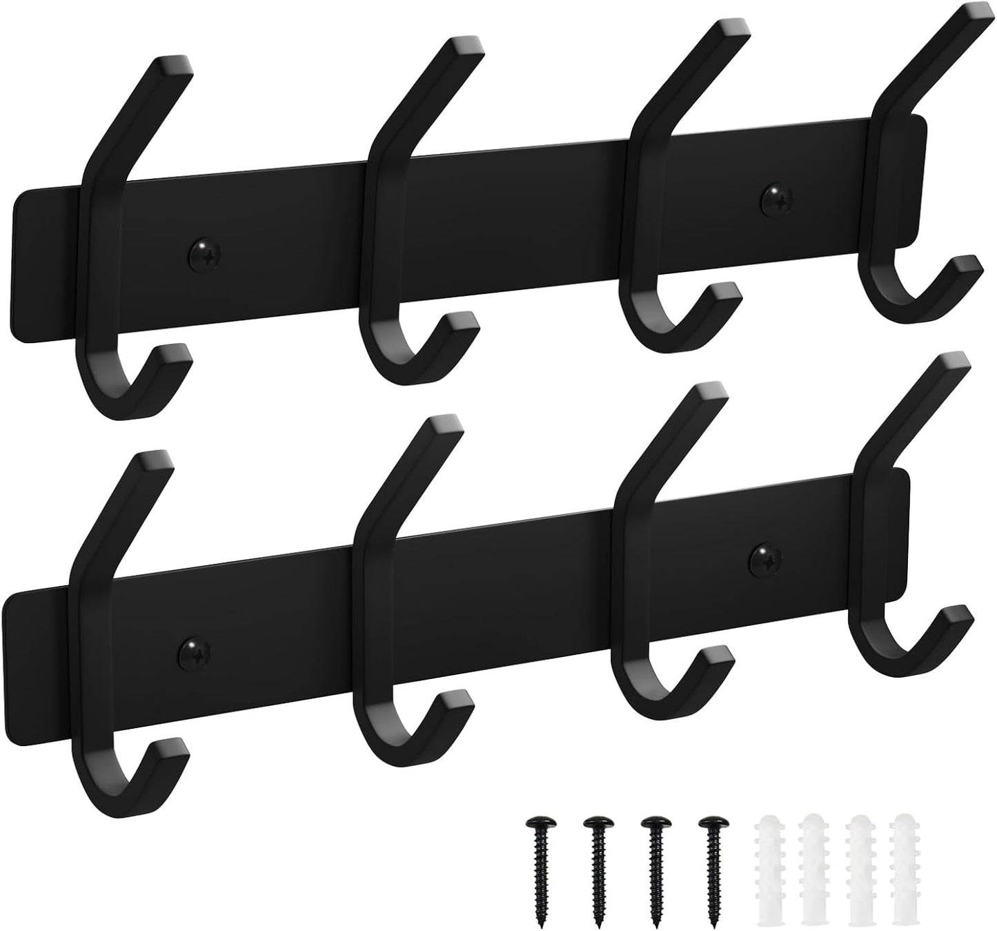 VAEHOLD Wall Hooks, Heavy Duty Aluminum Towel Hooks for Hanging Coat, Hat, Key, Clothes, Closet Hook Wall Mount for Kitchen, Bathroom, Office (“C“ Shape Coat 4 Hooks 2 Pack)