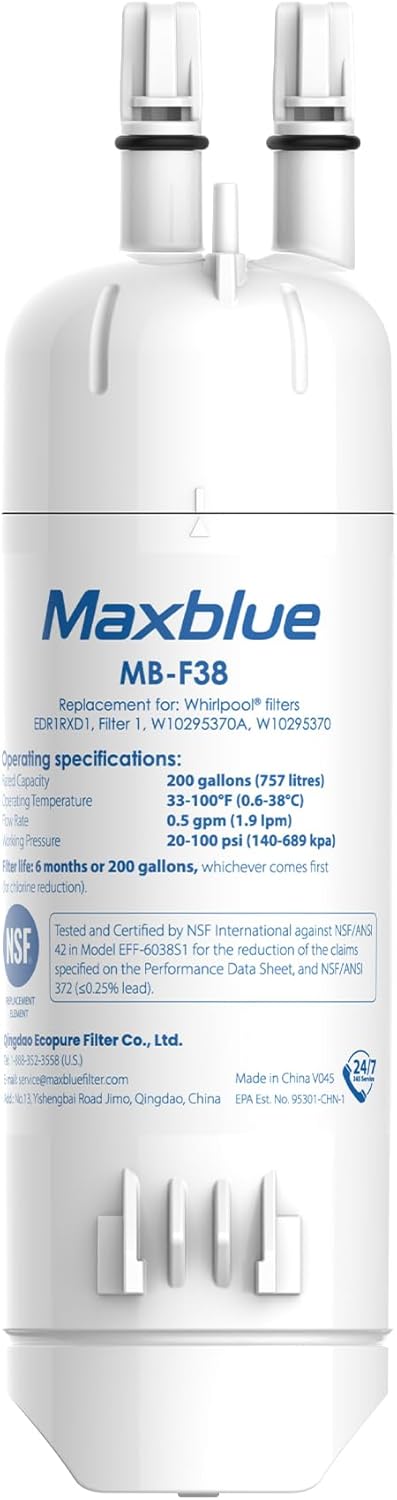 Maxblue MB-F38 Replacement for W10295370A, Everydrop® Filter 1, EDR1RXD1, EDR1RXD1B, P8RFWB2L