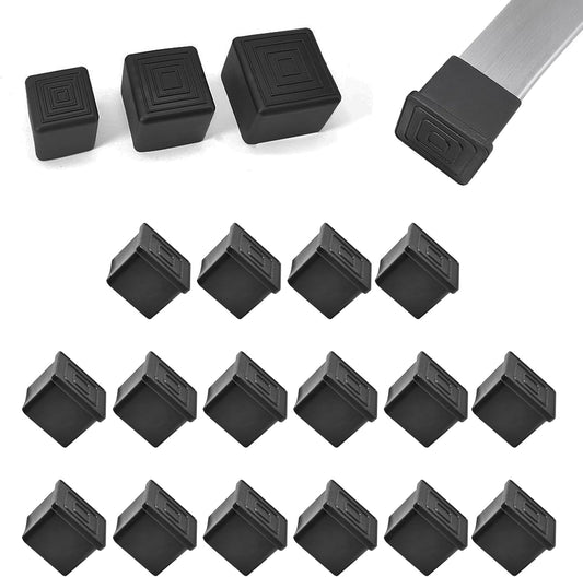16 Pcs 1-1/2" x 1-1/2" Square Rubber Chair Leg Caps, PVC Table Leg Covers, Flexible & Anti-Slip