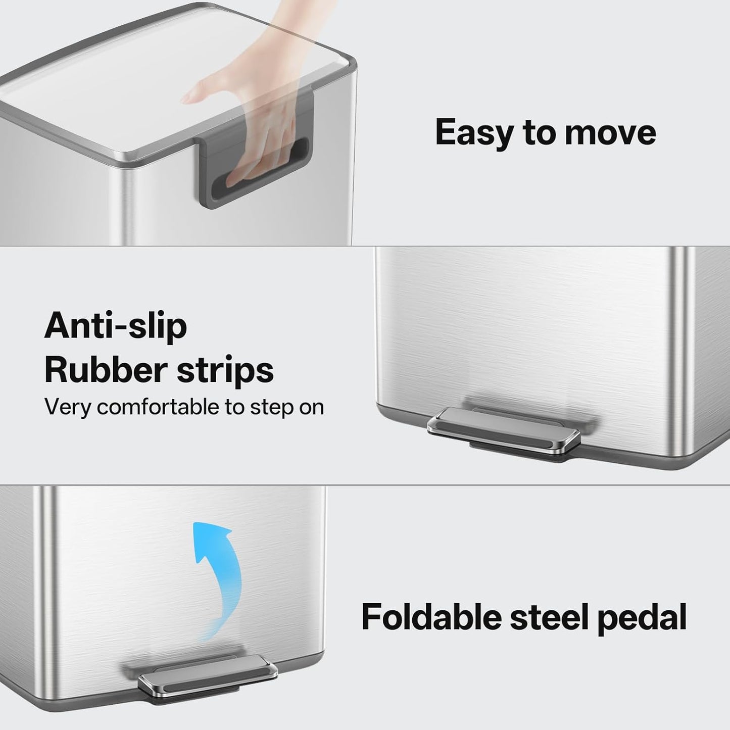 mVm 10.6 Gallon Heavy Duty Step Trash Can with Lid, Foldable Foot Pedal Bin for Kitchen Office Dormitory Home Rooms (Tin)