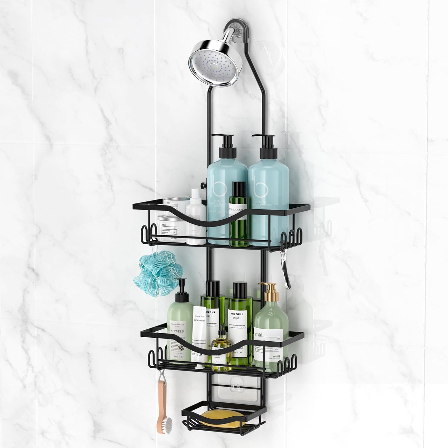REINHARDT Adjustable Shower Caddy Hanging Rustproof Shower Organizer, Black