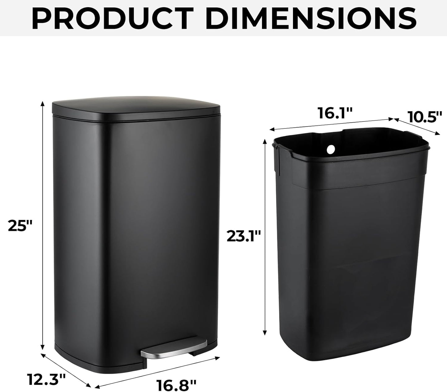 13.2 Gal Kitchen Trash Can, 50L Recycling or Garbage Bin, Brushed Stainless Steel Waste Basket, Soft&Quiet Close Dustbin, with Step-On Pedal, Removable Inner Bucket, for Home, Office, LIving Room