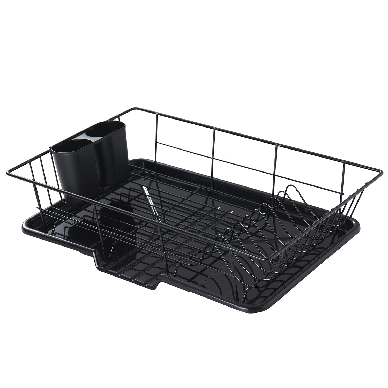 Space-Saving 3-Piece Dish Drainer Rack Set with Cutlery Holder - Maximize Countertop Space, Black