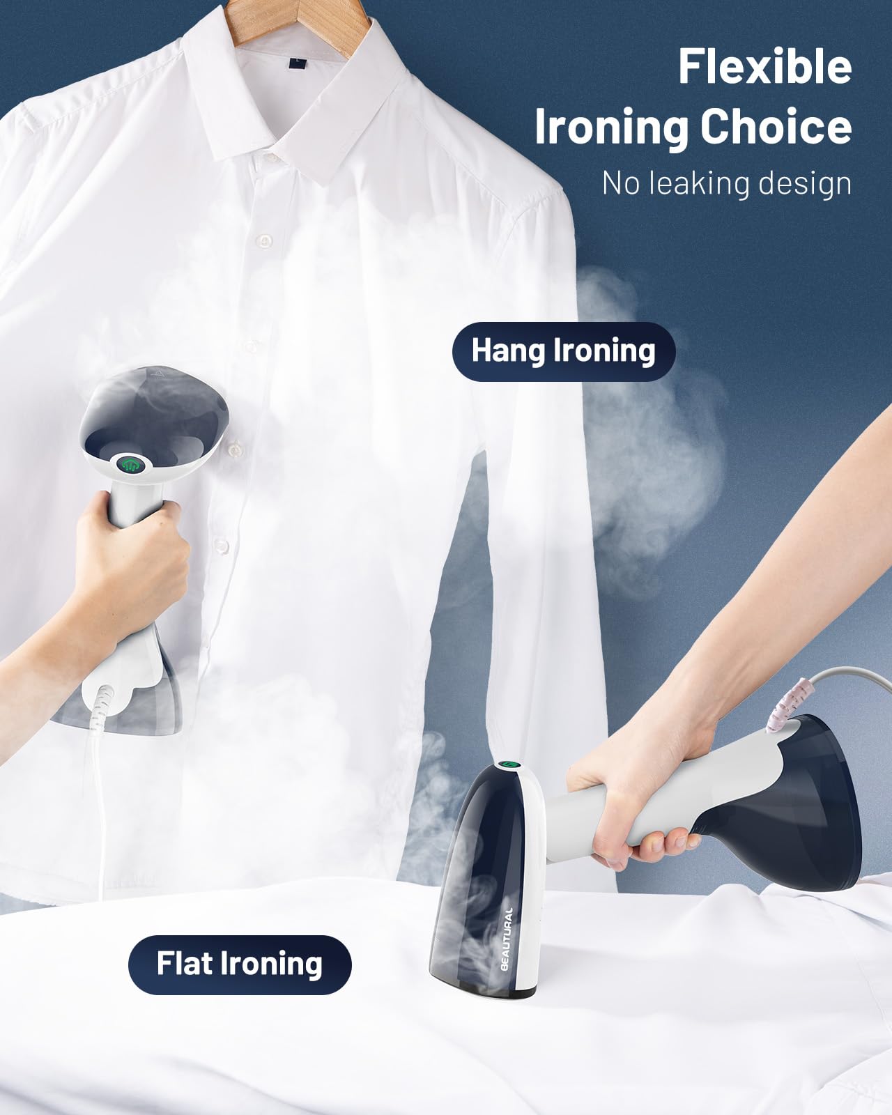 BEAUTURAL Steamer for Clothes, Handheld Garment Wrinkle Remover, White