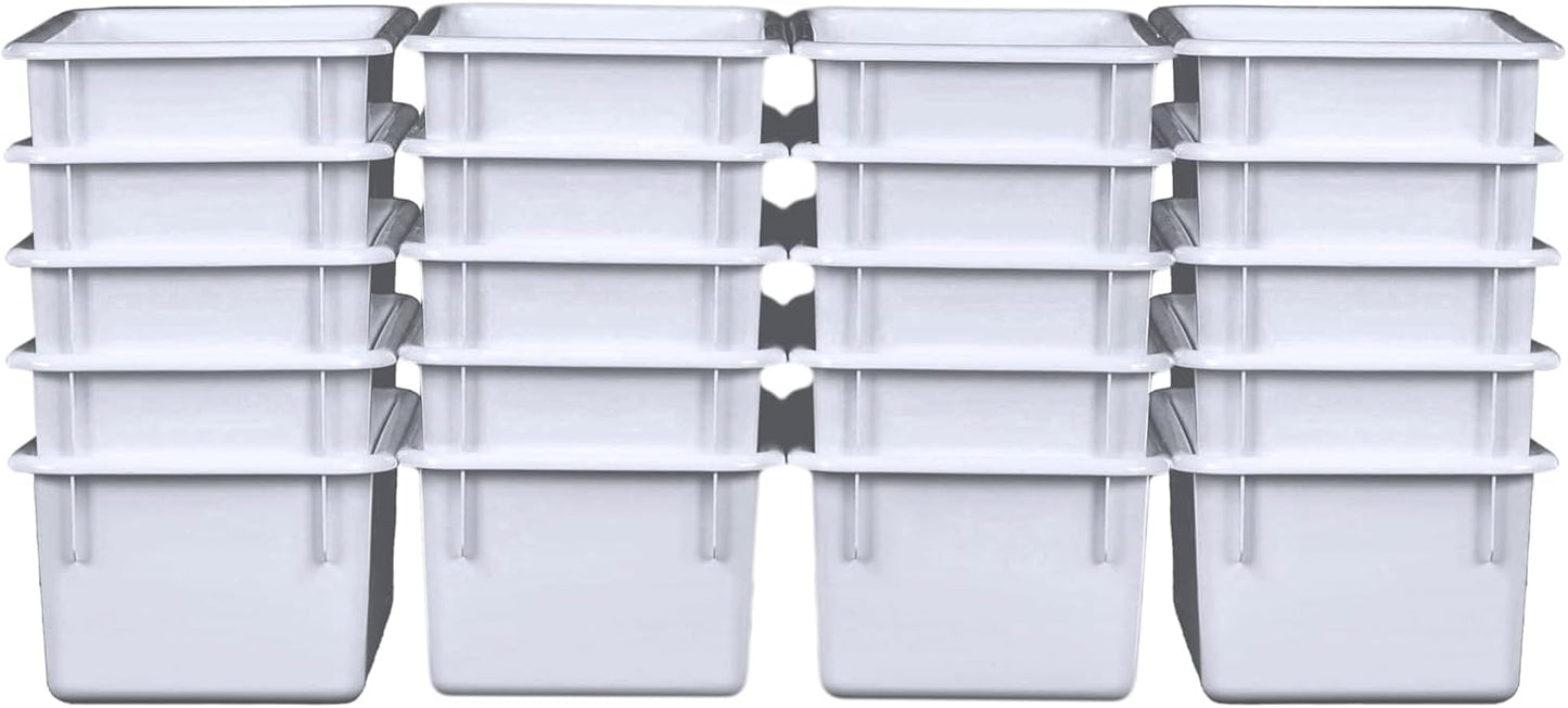 Wood Designs Cubby Storage Bin, Heavy Duty Plastic Containers for Kids White Cubby Tray Set of 20