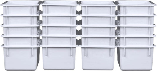 Wood Designs Cubby Storage Bin, Heavy Duty Plastic Containers for Kids White Cubby Tray Set of 20