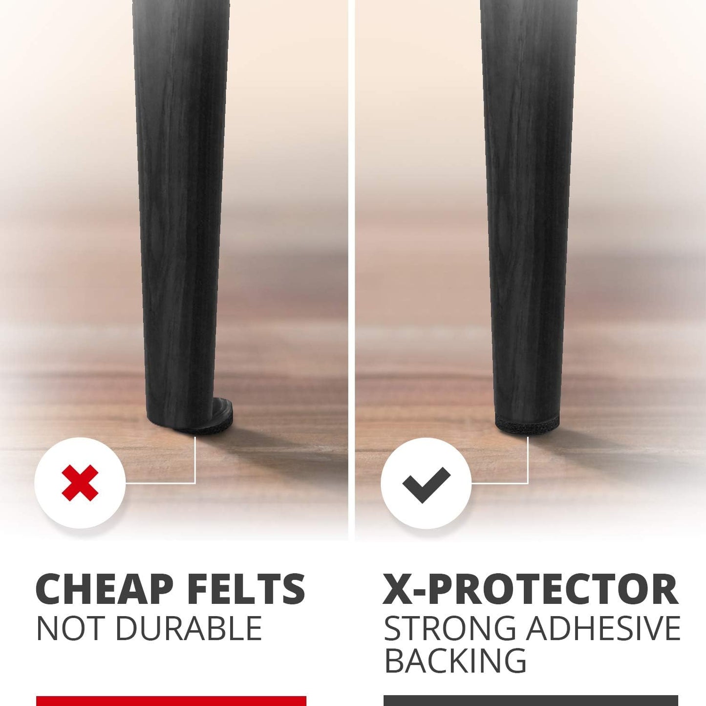 X-Protector Black Felt Furniture Pads - 48pcs for Wood Floors