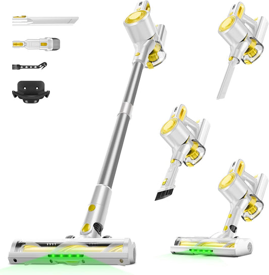 Cordless Vacuum Cleaner, 6-in-1 Stick Vacuum Cleaners for Home, Lightweight Rechargeable Vacuum with LED Anti-Tangle Brush for Carpet, Hardwood Floors & Pet Hair