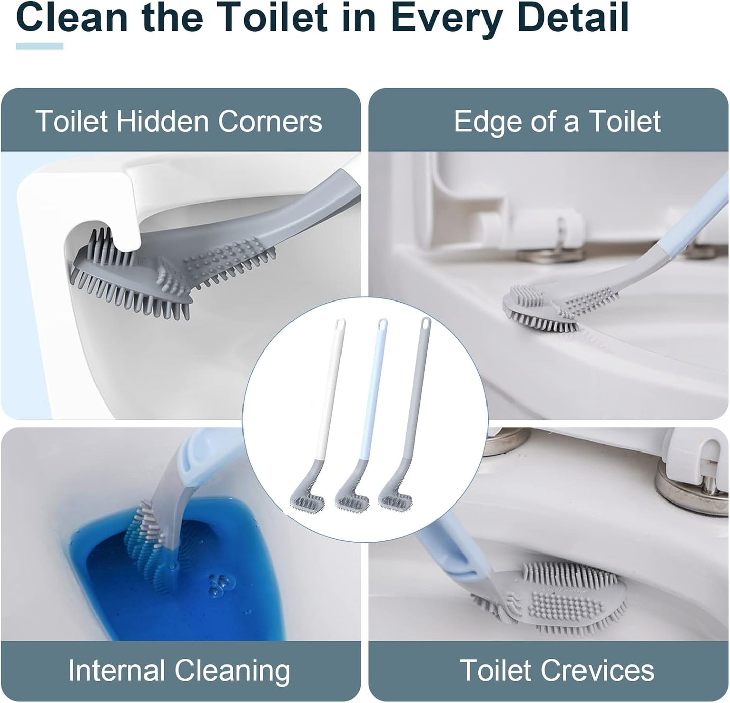 Golf Toilets Brushes, Toilet Cleaning Brush, Flexible Bendable Silicone Long Handled Toilet Brushes, 360°Deep Toilets Bowl Cleaning Brush,Quick Drying Scrubber for Bathroom with Hook (White)