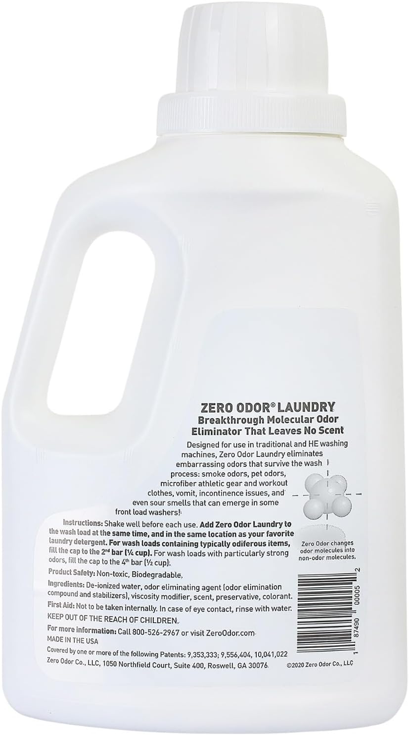 Zero Odor – Laundry Odor Eliminator - Permanently Eliminate laundry Odor – Patented Molecular Technology Best For Clothes, Towels & Linens, Shoes, Bags, Etc. - rinse and refresh Again, 64oz