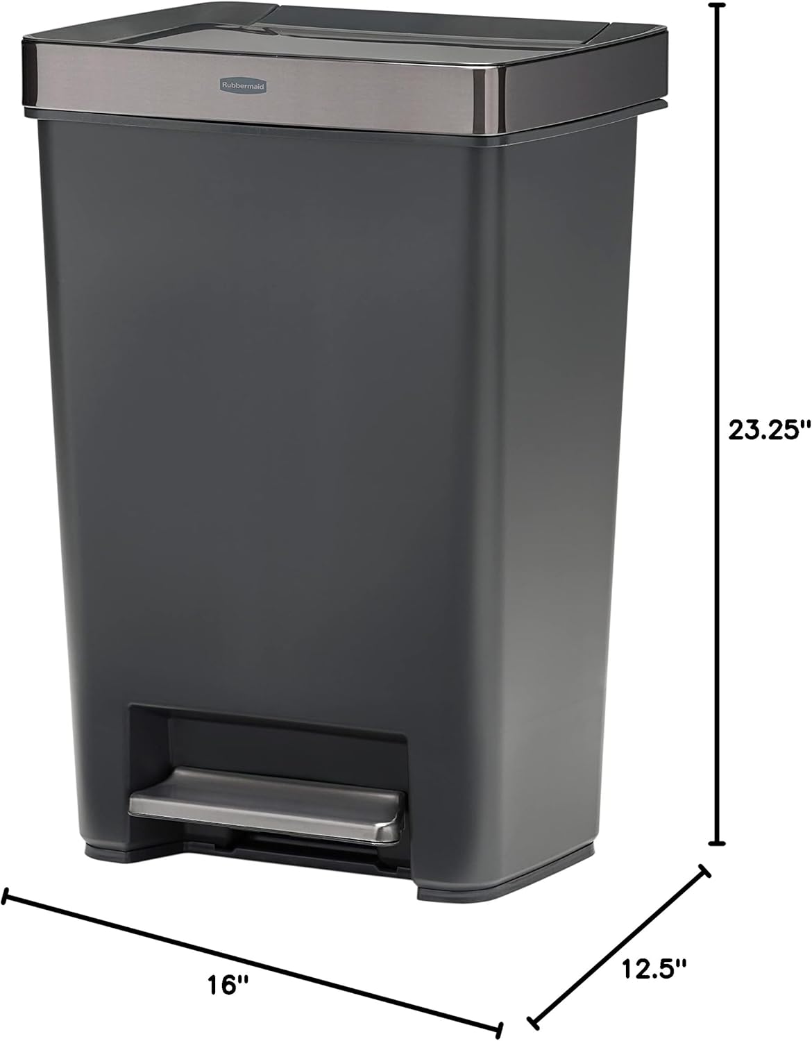 Rubbermaid Premier Series IV Step-On Trash Can for Home and Kitchen, 12.4 Gallon, Stainless Steel Lid Charcoal, for Home/Kitchen/Garage/Apartment/Office