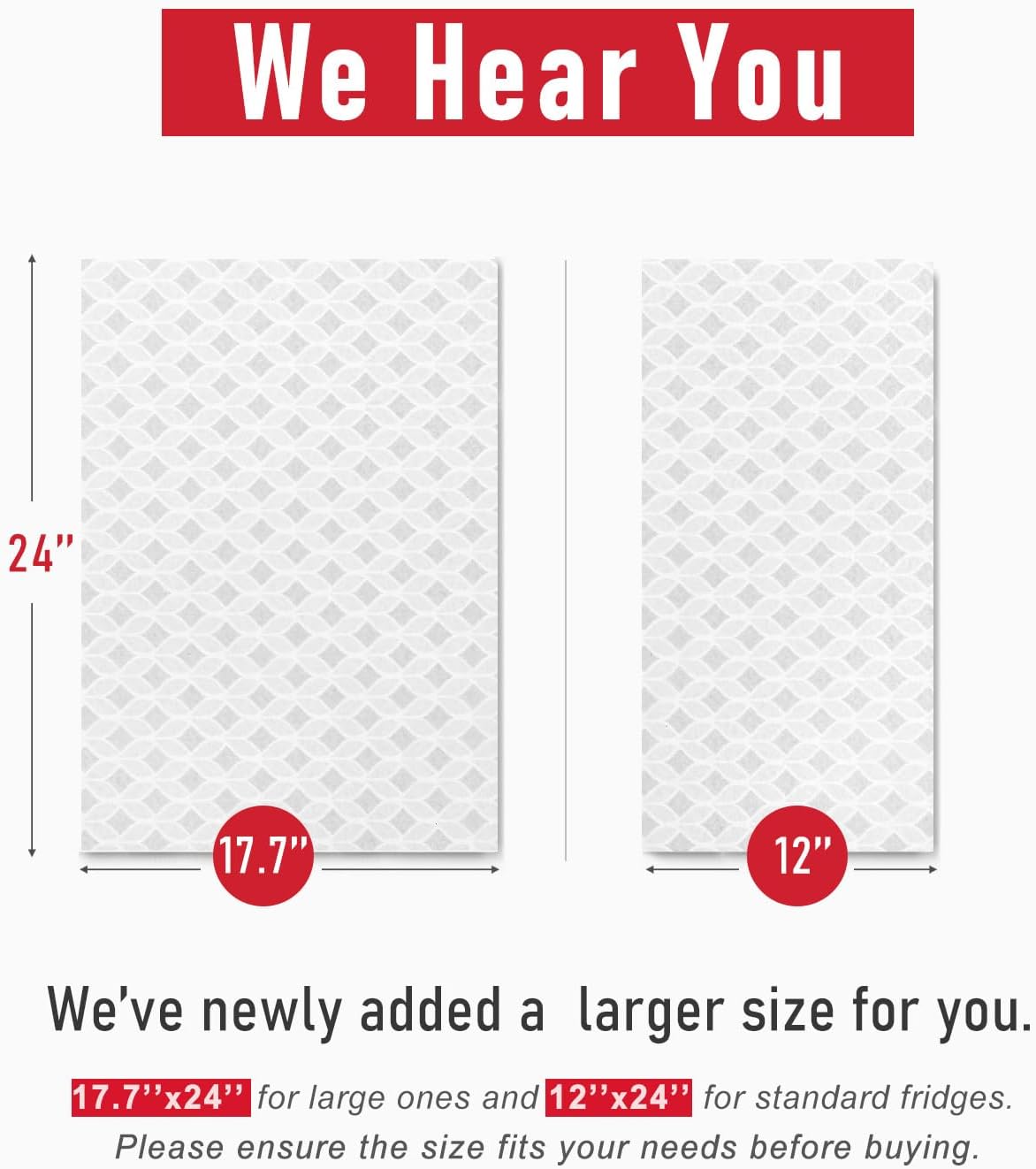 Cooyes Refrigerator Liners, Non-Slip Fridge Liners Washable, Absorbent Refrigerator Shelf Liner for Kitchen Cabinets, Non-Adhesive Refrigerator Mats Fridge bin Liners 12" x 24", 6Pcs