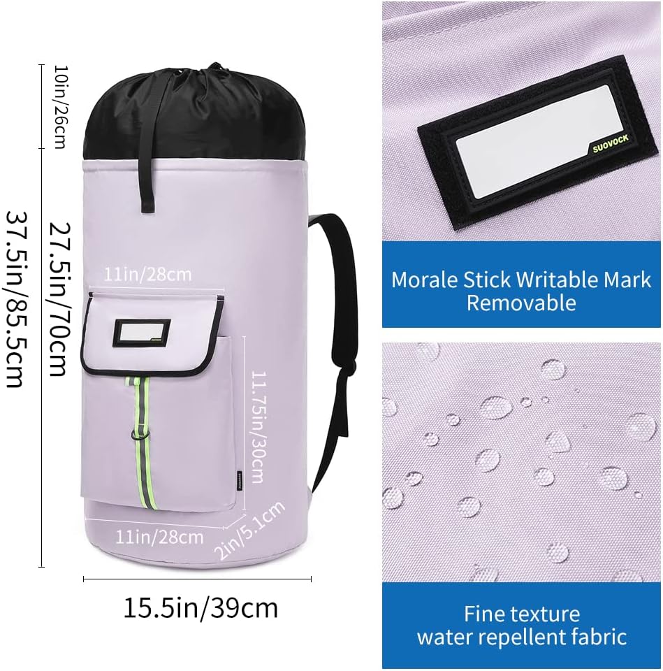 laundry bag backpack,extra-large heavy duty laundry bags,laundry backpack for college students,drawstring closure (Light purple laundry bag backpack)