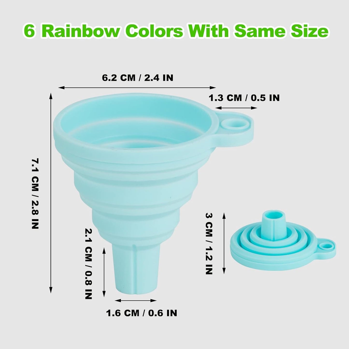 Kitchen Funnel Set 7 Pack, Collapsible Silicone Funnel for Filling Bottles, Beverage, Lab, Oil, Paint - Kitchen Gadgets Accessories Multicolor