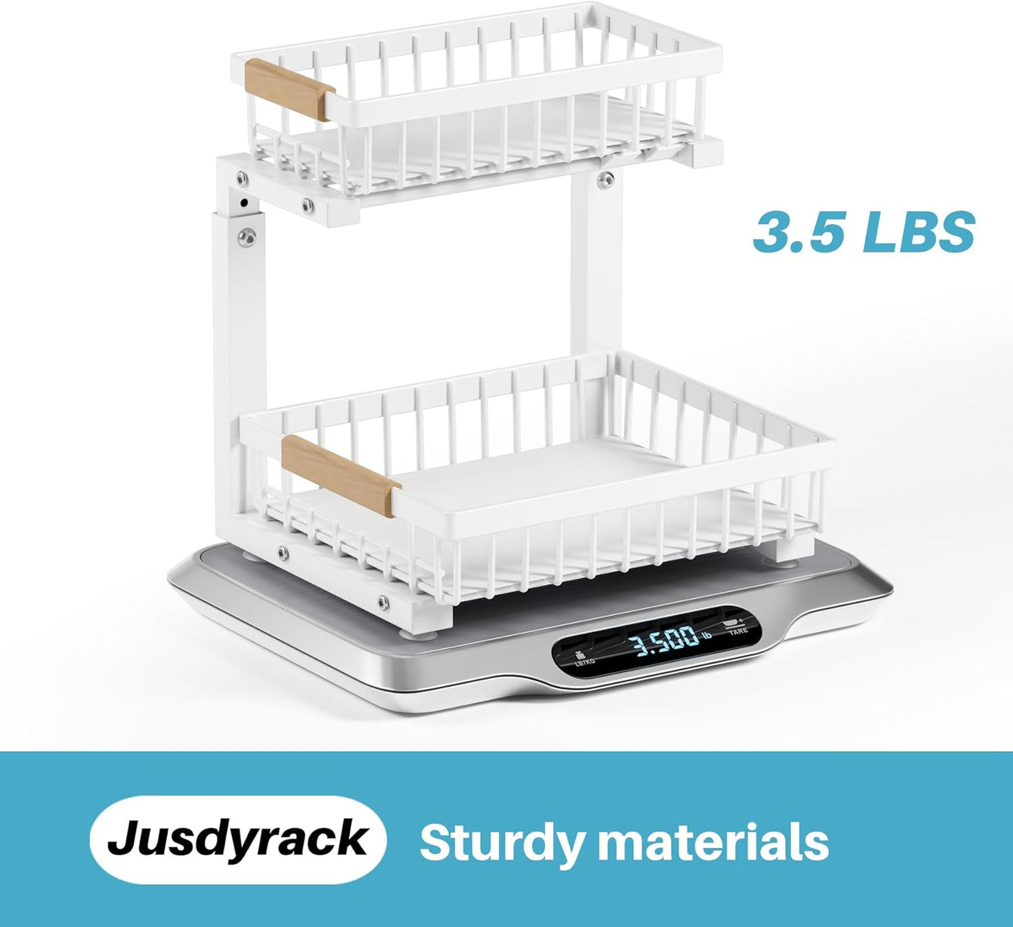 2 Packs Under Sink Organizer,Small Shelf for narrow spaces,2 Tiers Pull Out Under Cabinet Organizer,Adjustable Height,Slide Out Thickened Metal Under,White