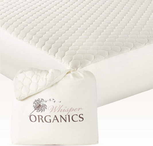 100% Cotton Organic Mattress Pad - Breathable & Cooling Mattress Protector King Size - Premium