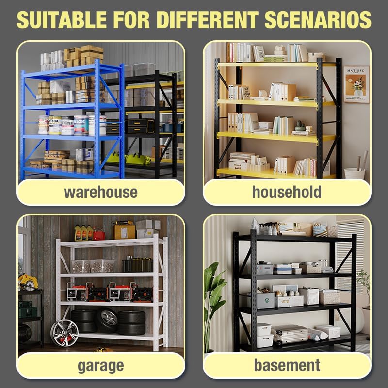 Storage Shelves Heavy Duty, Metal Garage Shelving Units, 4 Tier Storage Rack Shelf, Steel Industrial Shelving, Adjustable Standing Shelf for Basement/Warehouse (Yellow and Black, W59.06*D23.6*H78.74)