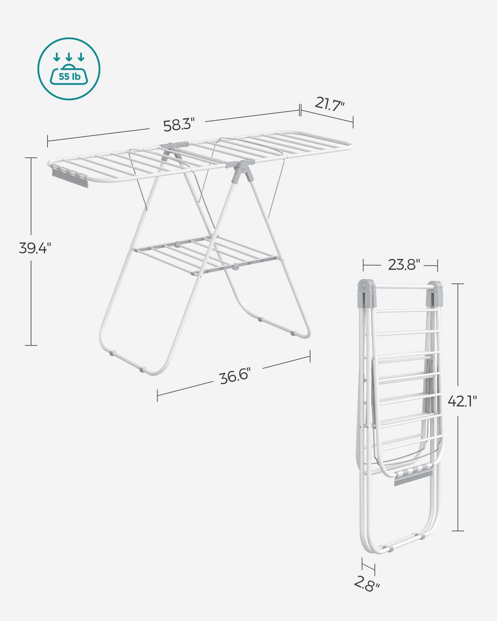 SONGMICS Clothes Drying Rack, with Sock Clips, Metal Laundry Rack, Foldable, Space-Saving