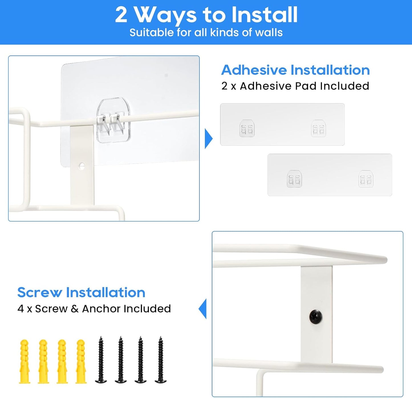 THYGIFTREE Glove Box Holder Wall Mount Dispenser, 2 Pack Metal Rack for Rubber Latex Disposable Gloves Facial Tissue, White