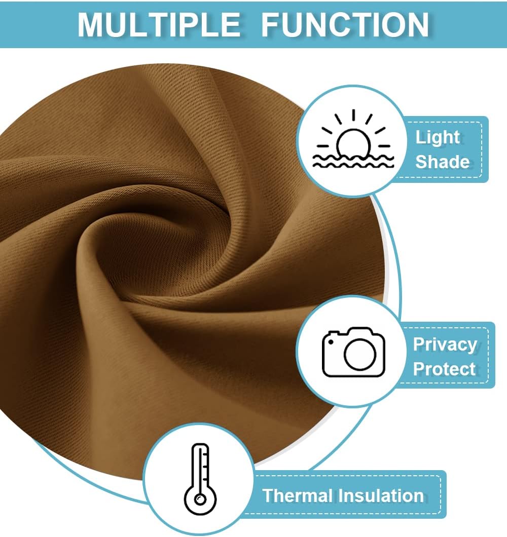 RYB HOME Bedroom Curtains Blackout - Light Block Energy Efficiency Small Window Treatment Drapes for Kitchen Dining Baby Nursery Morden Decor, W 42 x L 54 inch, Gold Brown, 2 Panels