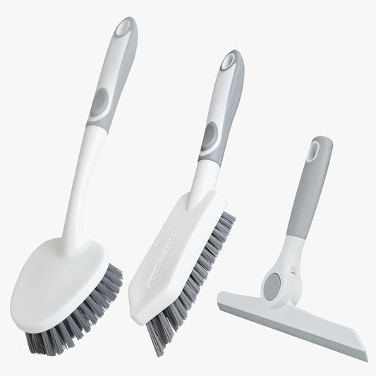 3 Pack Heavy-Duty Scrub Brush Set, Grout Brush, Shower Squeegee, Shower Cleaning Brush with Non-Slip Grip and Stiff Bristles Scrub Brushes for Cleaning Bathroom, Kitchen, Tile, Grout, Tub, Floor, Sink