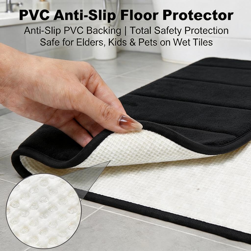 Bathroom Rugs Set Memory Foam Bath Rugs Non-Slip Bath Mat Set 3 Piece,Washable Bathroom