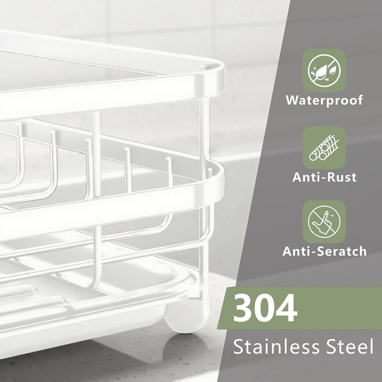 Dish Drying Rack Stainless Steel Drying Racks for Kitchen Counter Large Capacity Storage Racks with Drainboard Curlery Holder White