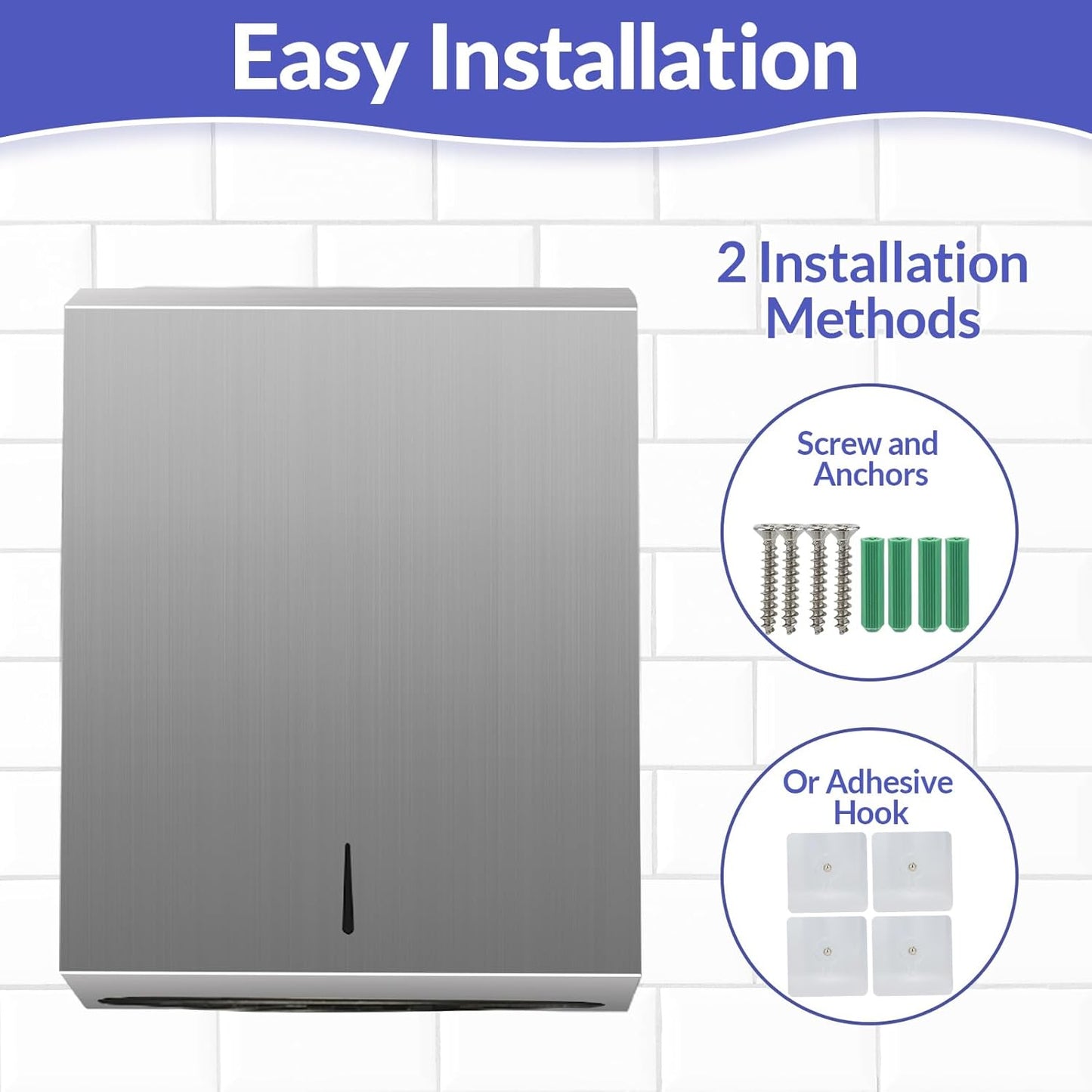 Paper Towel Dispenser Wall Mount, Brushed Stainless Steel Commercial Paper Towel Holder with Lock, Large Capacity 400 C Fold/525 Multifold Towels