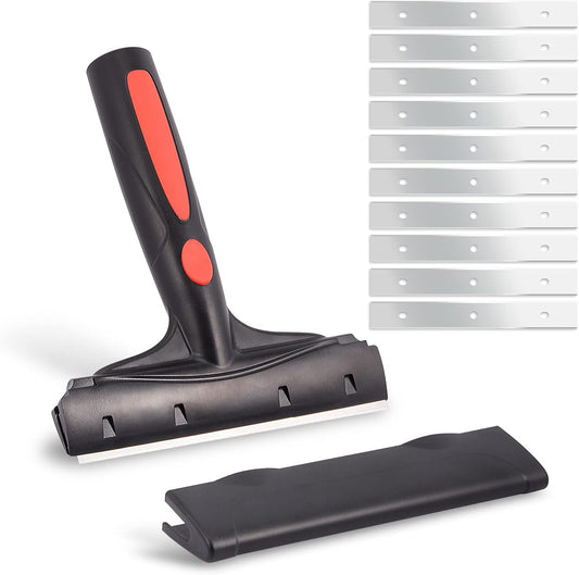 EHDIS Razor Blade Scraper, 6" Scraper Adhesive Remover Tool with 10 Double-Edge Blades for Cleaning Paint, Caulk, Adhesive, Label, Decal, Sticker from Window, Glass, Tile, Floor, Stove Top