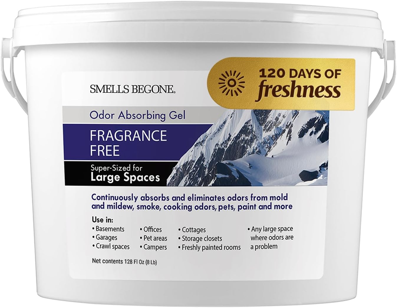 SMELLS BEGONE 1-Gallon Odor Absorber Gel - Air Freshener & Odor Eliminator for Homes, Garages & Commercial Buildings - Industrial Size - Fragrance Free