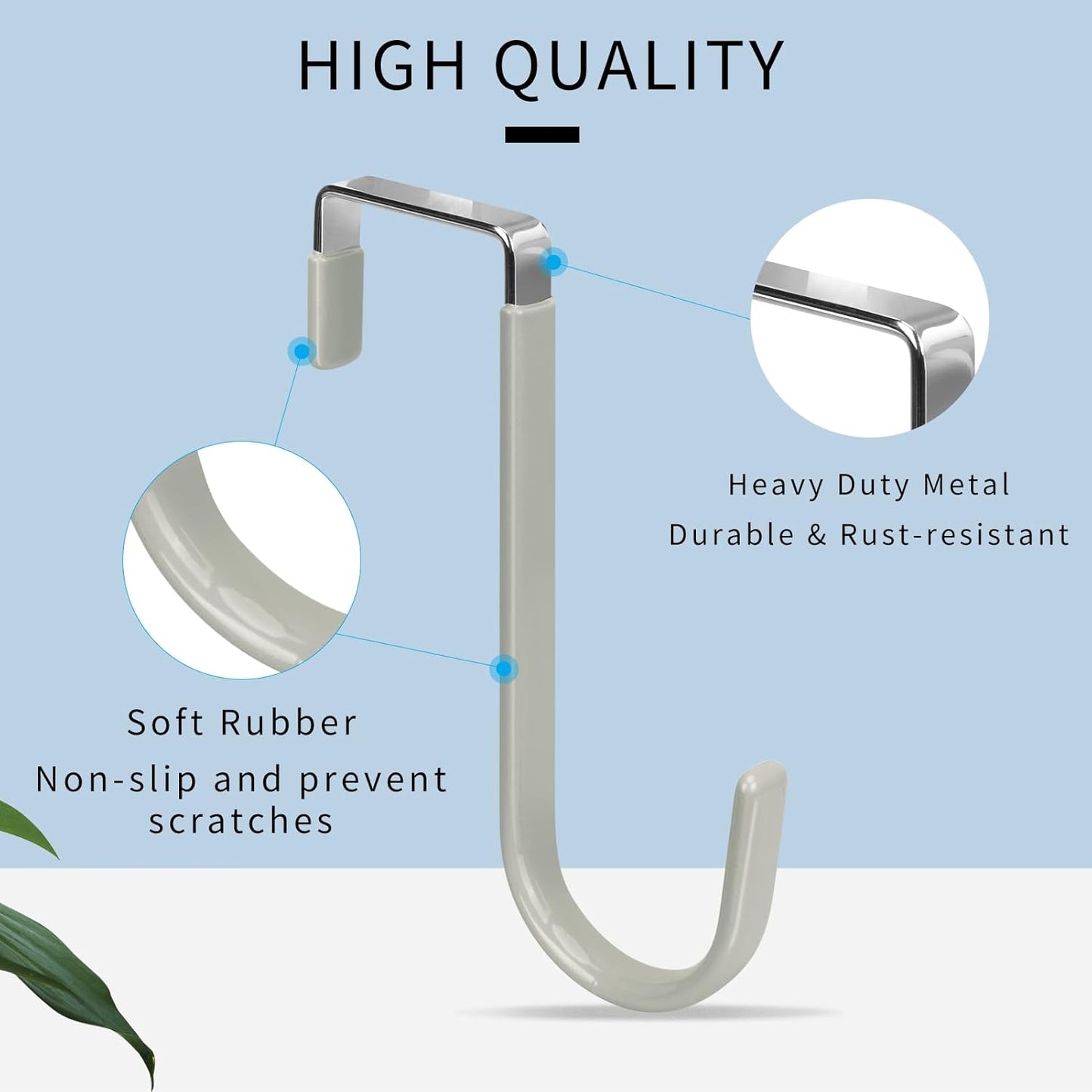 FYY Over The Door Hooks, 4 Pack Door Hangers Hooks with Rubber Prevent Scratches Heavy Duty Organizer Hooks for Living Room, Bathroom, Bedroom Hanging Clothes, Towels, Hats, Coats, Bags Grey