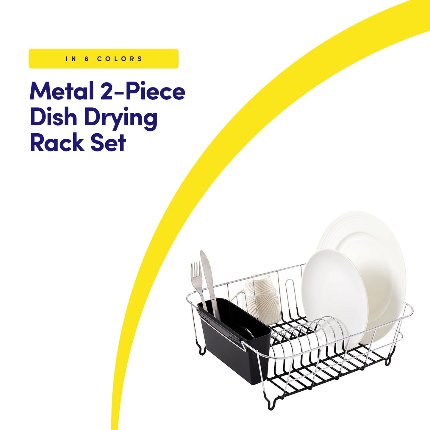 Sweet Home Collection 2 Piece Dish Drying Rack Set Drainer with Utensil Holder Simple Easy to Use