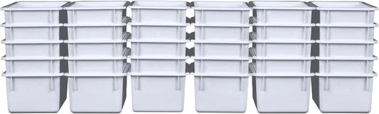 Wood Designs Cubby Storage Bin, Heavy Duty Plastic Containers for Kids White Cubby Tray Set of 30