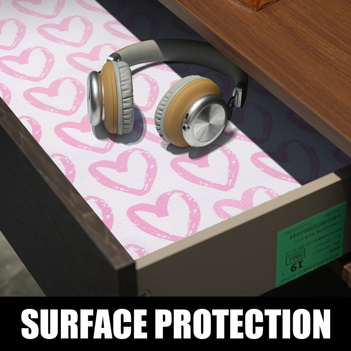 Pink Heart Shelf and Drawer Liner for Cabinets, 12IN x 20FT Non-Adhesive and Strong Non-Slip Shelf Cabinet Drawer Liners for Kitchen,Table,Bookshelves,Waterproof Cupboard Liners,Easy to Clean
