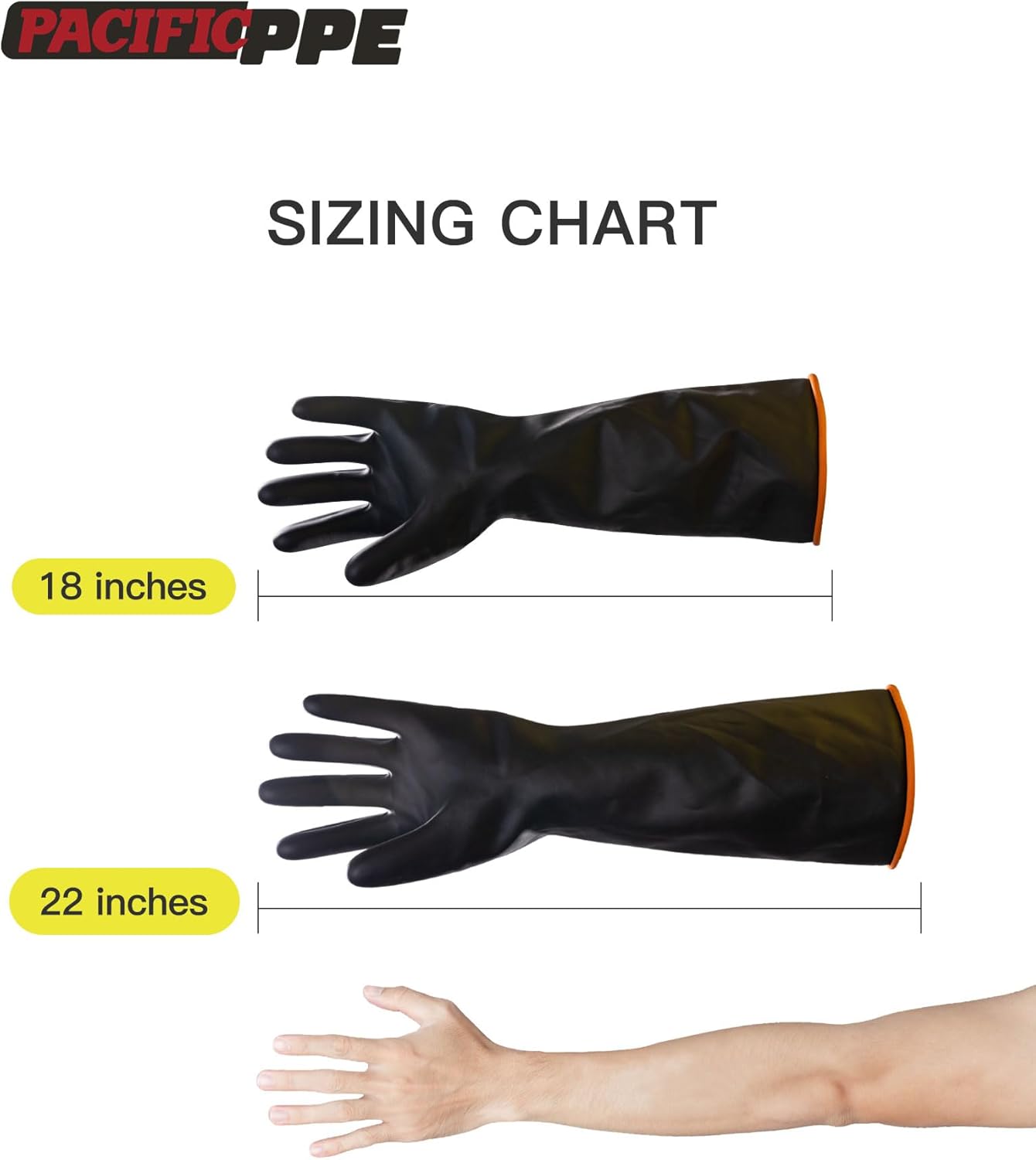 PACIFIC PPE Heavy Duty Latex Chemical Gloves, Strong Acid Resistance Rubber Gloves, Against Alkali and Oil, 18"
