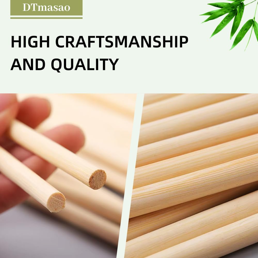 100 PCS Dowel Rods Wood Sticks Wooden Dowel Rods - 3/8 x 17.5 Inch Unfinished Bamboo Sticks - for Crafts and DIYers