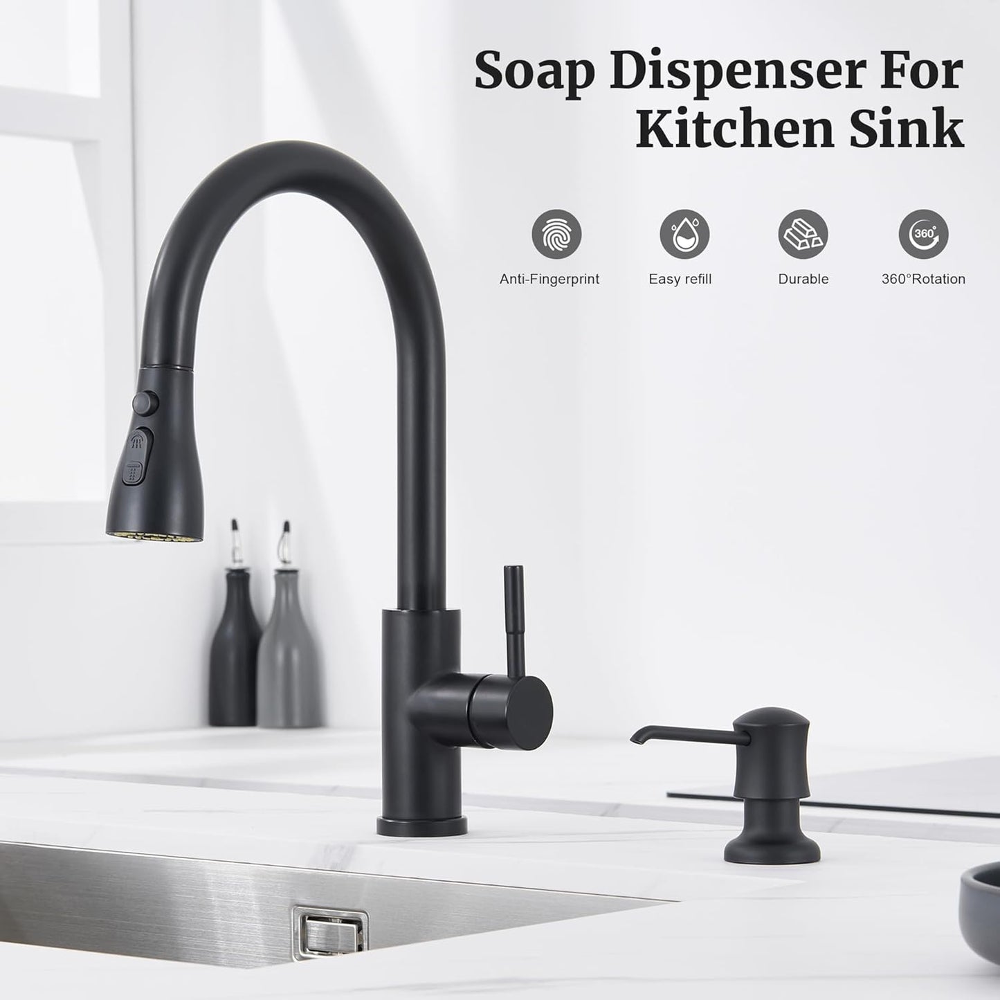 Ultimate Unicorn Soap Dispenser (Matte Black) for Kitchen Sink, with Liquid Hand & Dish Bottle.