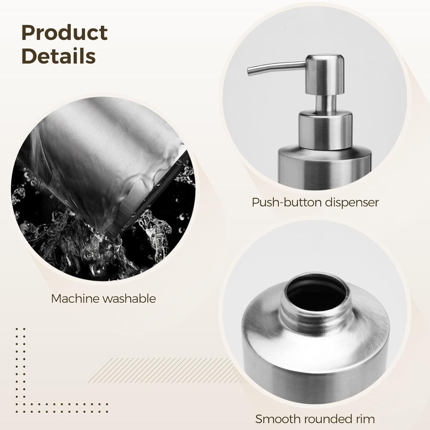 2 Pcs Large 304 Stainless Steel Soap Dispensers, 18.6 fl oz/550 ml Refillable Liquid Pump Bottles for Kitchen, Bathroom, Countertop, Modern Brushed Silver Cylindrical Design
