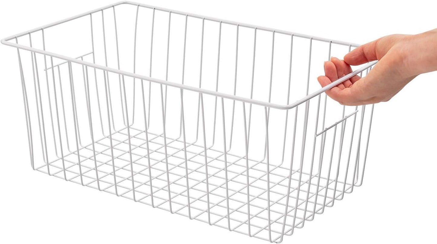 16inch Freezer Storage Organizer Baskets, Household Wire Refrigerator Bins with Built-in Handles for Cabinet, Pantry, Closet